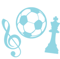 EIFA A light blue illustration featuring a soccer ball, a treble clef for music, and a chess king piece captures the diverse interests of students at a bilingual school in London.