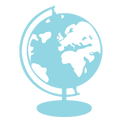 EIFA A simple blue illustration of a globe, often seen in a bilingual school, showcasing continents like Europe, Africa, and parts of Asia. This minimalistic design is supported by a base and arm, reflecting the global perspective embraced by institutions like EIFA.