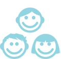 EIFA Three simple, blue outline icons of smiling faces capture a friendly vibe, reminiscent of a warm school environment. Each face varies slightly in hairstyle: one with short hair, one with medium-length hair, and another with bangs, reflecting the diverse atmosphere of a bilingual community.